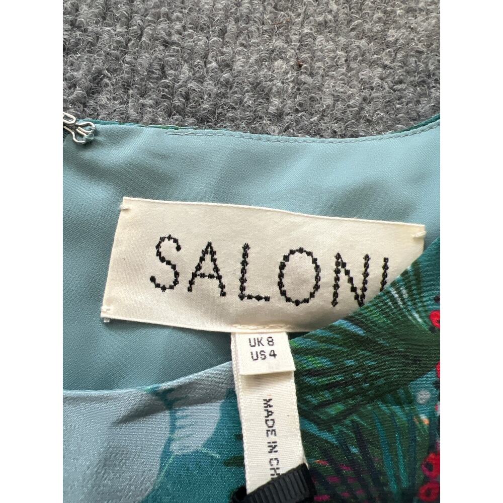 NWT $975 SALONI Bianca Blue Hanami Clouds Pure Silk Jacquard Crepe Chine Dress 4 - Picture 9 of 13